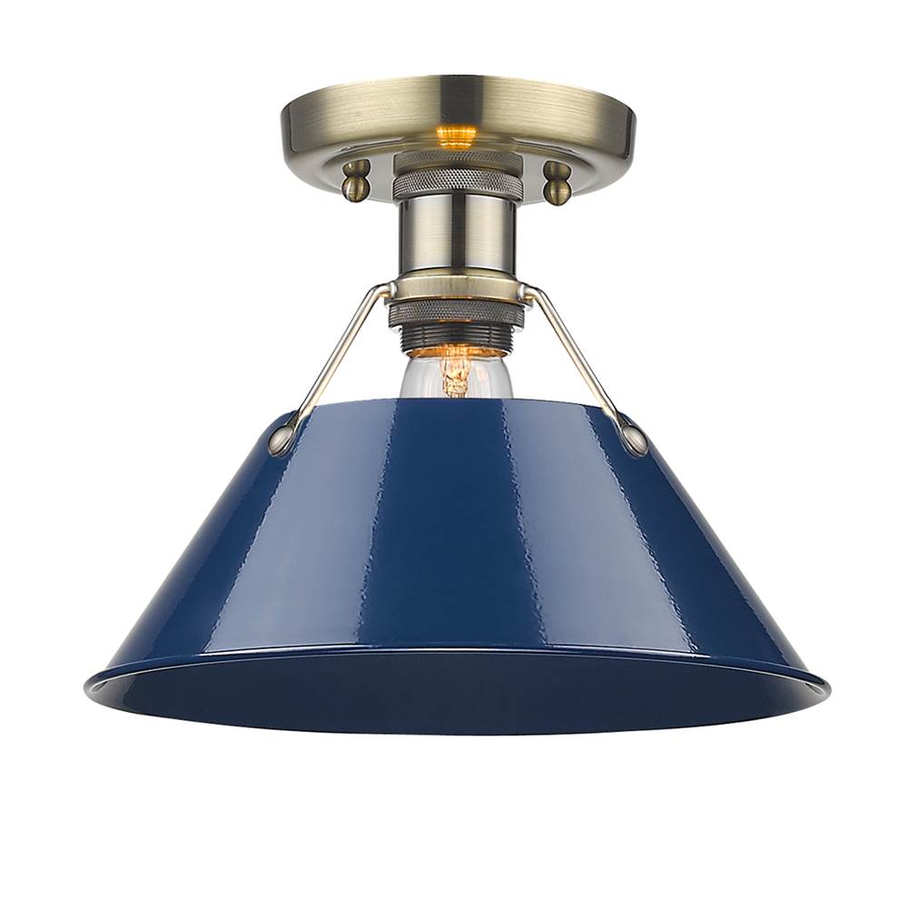 Golden Lighting Orwell Yep By Golden Lighting Orwell 1-light Flush Mount In Aged Brass And Navy Blue Shade