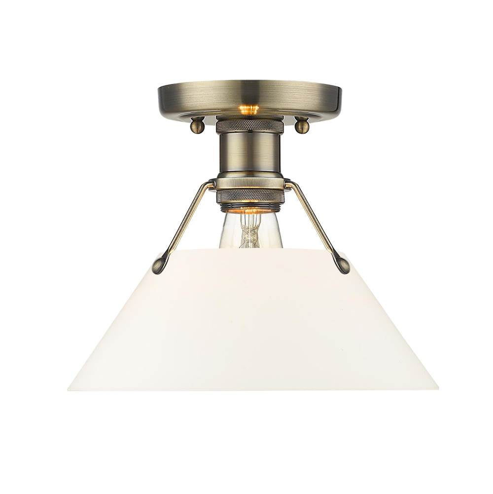 Golden Lighting 3306-FM AB-OP Aged Brass Yep By Golden Lighting Orwell 1-light Flush Mount In Aged Brass And Opal Glass Image 1