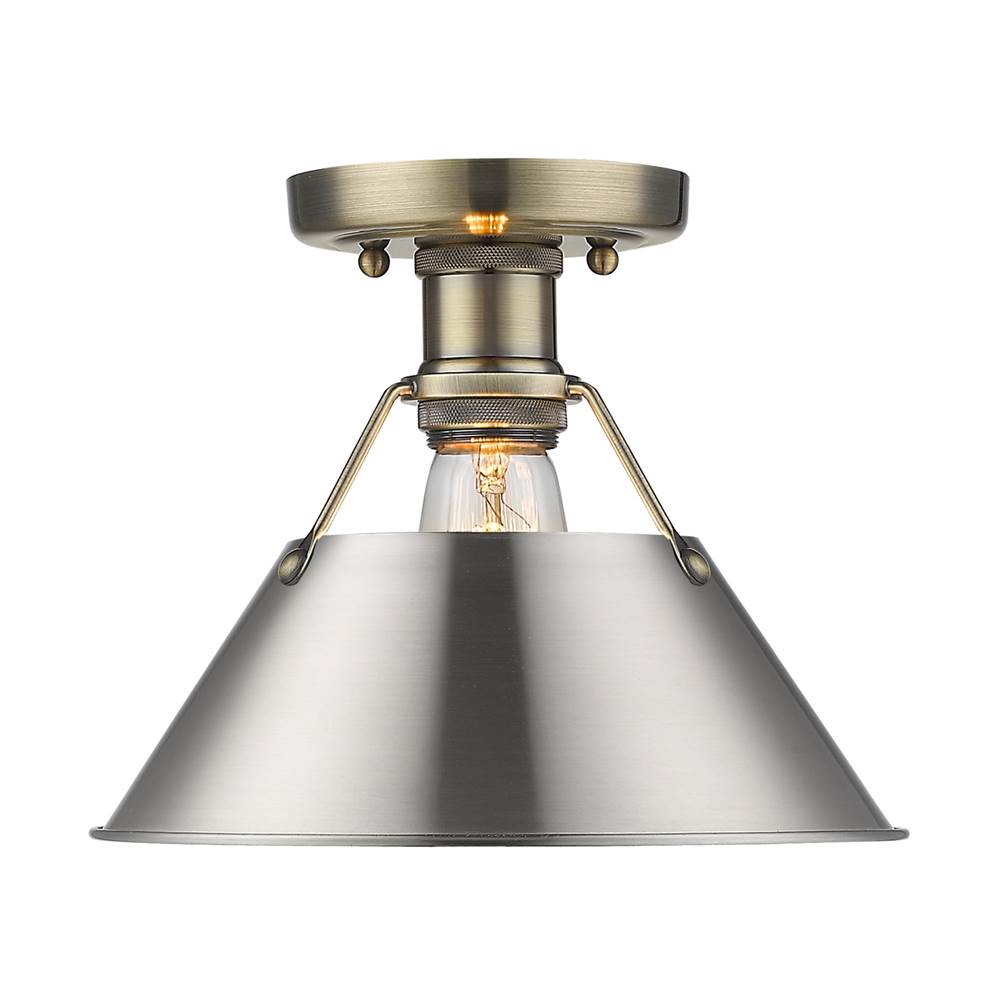 Golden Lighting 3306-FM AB-PW Aged Brass Yep By Golden Lighting Orwell 1-light Flush Mount In Aged Brass And Pewter Shade Image 1