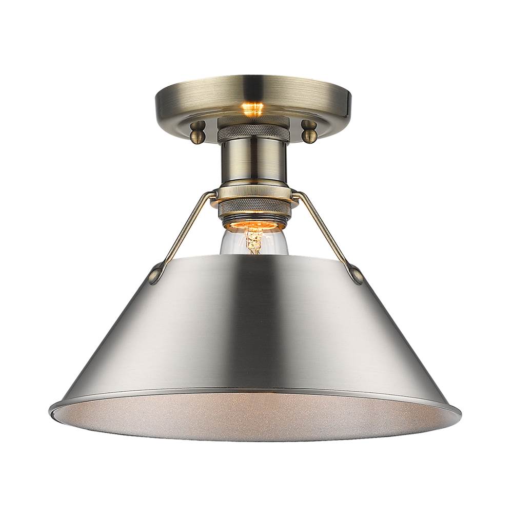 Golden Lighting Orwell Yep By Golden Lighting Orwell 1-light Flush Mount In Aged Brass And Pewter Shade