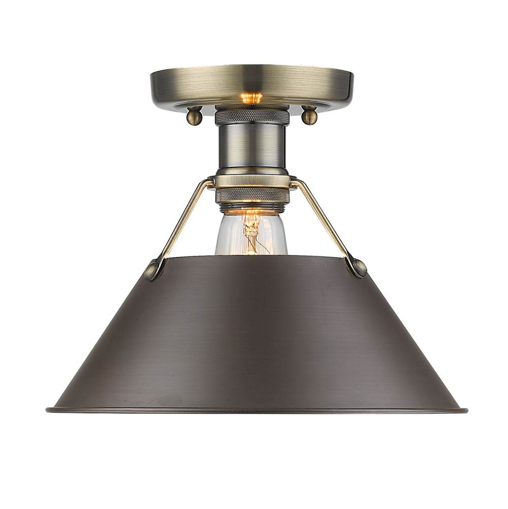 Golden Lighting 3306-FM AB-RBZ Aged Brass Yep By Golden Lighting Orwell 1-light Flush Mount In Aged Brass And Rubbed Bronze Shade Image 1