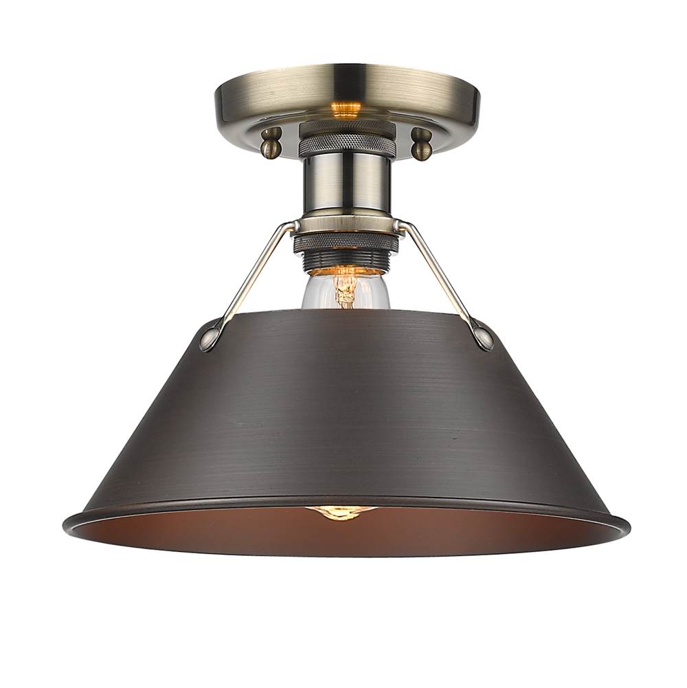 Golden Lighting Orwell Yep By Golden Lighting Orwell 1-light Flush Mount In Aged Brass And Rubbed Bronze Shade