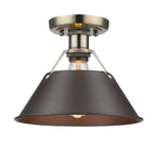 Golden Lighting Orwell Yep By Golden Lighting Orwell 1-light Flush Mount In Aged Brass And Rubbed Bronze Shade