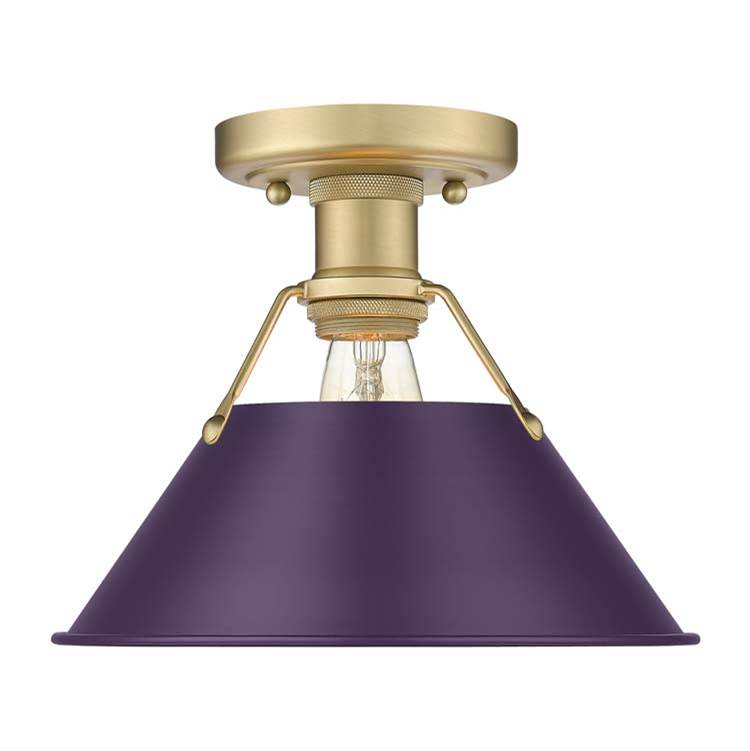 Golden Lighting Orwell Yep By Golden Lighting Orwell 1-light Flush Mount In Aged Brass And Exotic Purple Shade