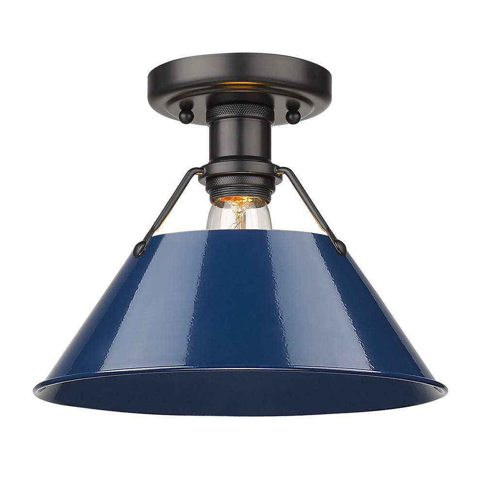 Golden Lighting Orwell Yep By Golden Lighting Orwell 1-light Flush Mount In Aged Brass And Navy Blue Shade