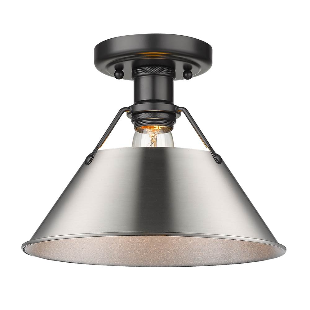 Golden Lighting Orwell Yep By Golden Lighting Orwell 1-light Flush Mount In Aged Brass And Pewter Shade