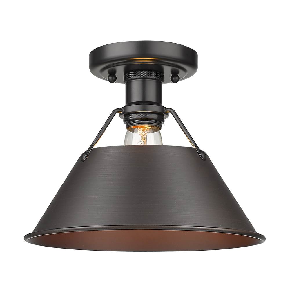 Golden Lighting Orwell Yep By Golden Lighting Orwell 1-light Flush Mount In Aged Brass And Rubbed Bronze Shade
