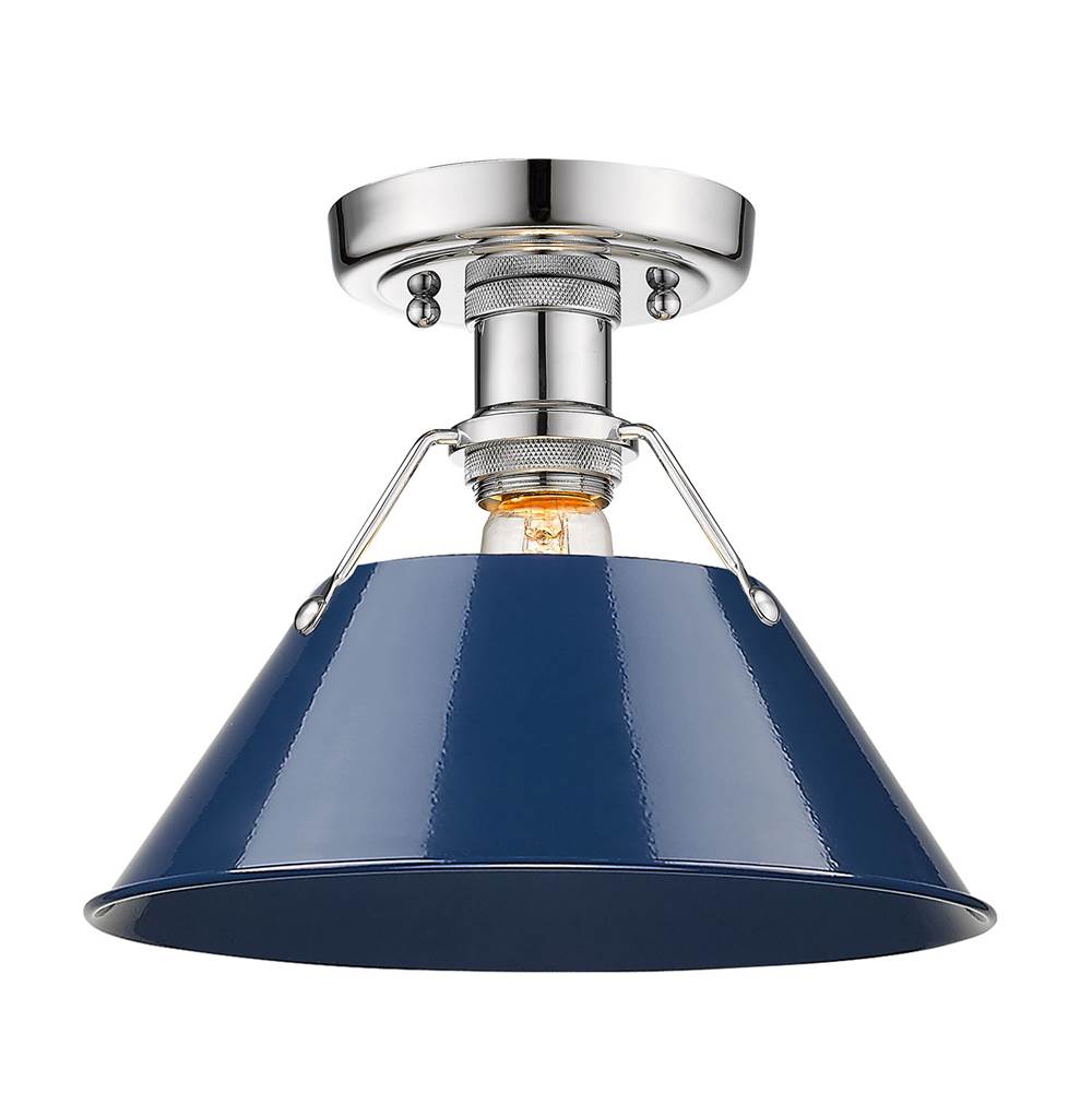 Golden Lighting Orwell Yep By Golden Lighting Orwell 1-light Flush Mount In Aged Brass And Navy Blue Shade