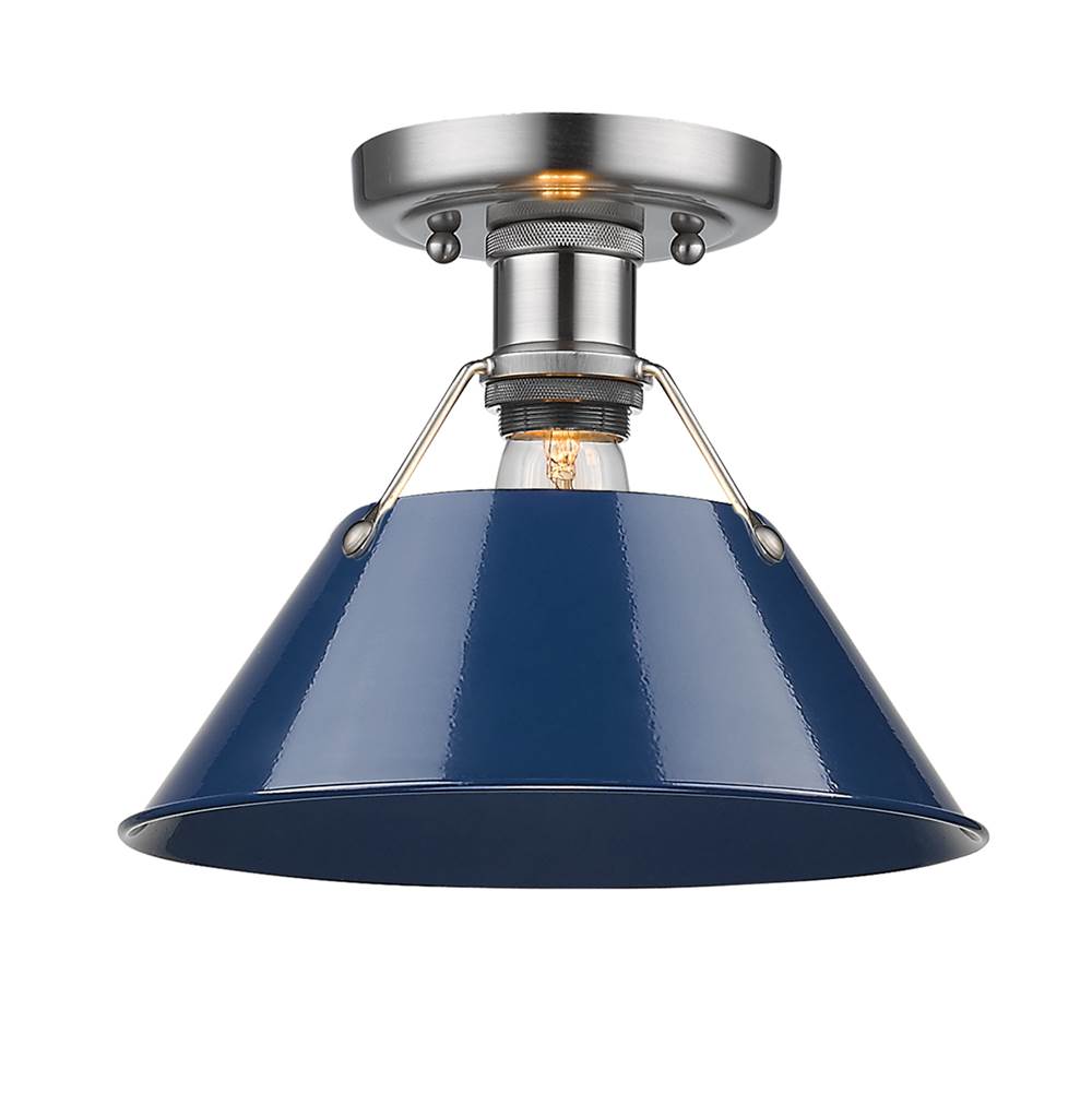 Golden Lighting Orwell Yep By Golden Lighting Orwell 1-light Flush Mount In Aged Brass And Navy Blue Shade