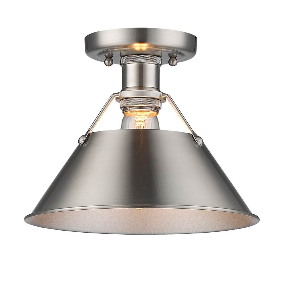 Golden Lighting Orwell Yep By Golden Lighting Orwell 1-light Flush Mount In Aged Brass And Pewter Shade
