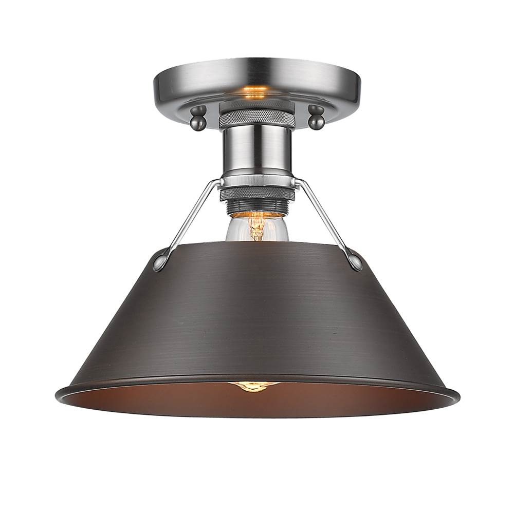Golden Lighting Orwell Yep By Golden Lighting Orwell 1-light Flush Mount In Aged Brass And Rubbed Bronze Shade
