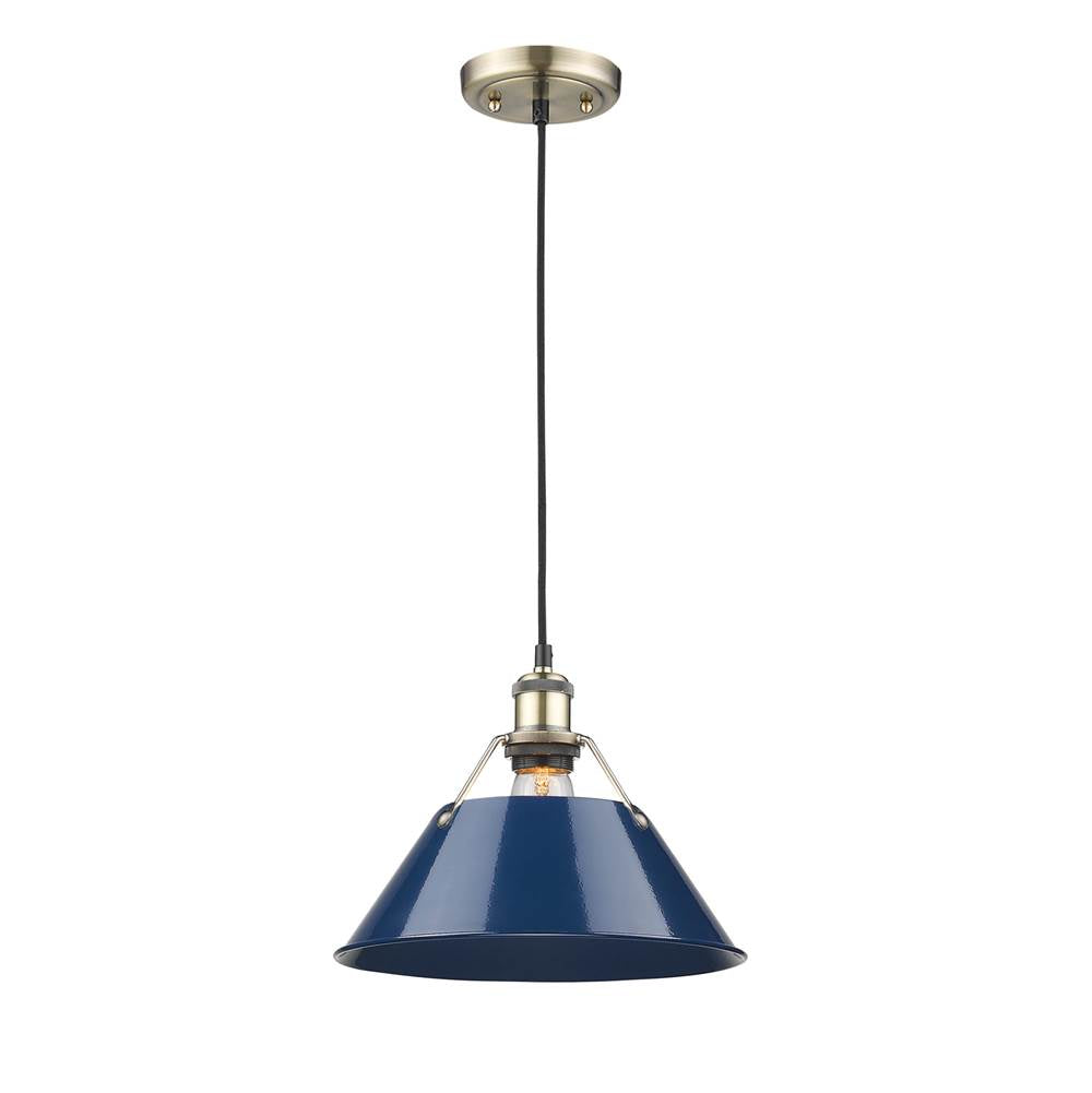 Golden Lighting Orwell Yep By Golden Lighting Orwell 1-light 14in Pendant In Aged Brass And Navy Blue Shade