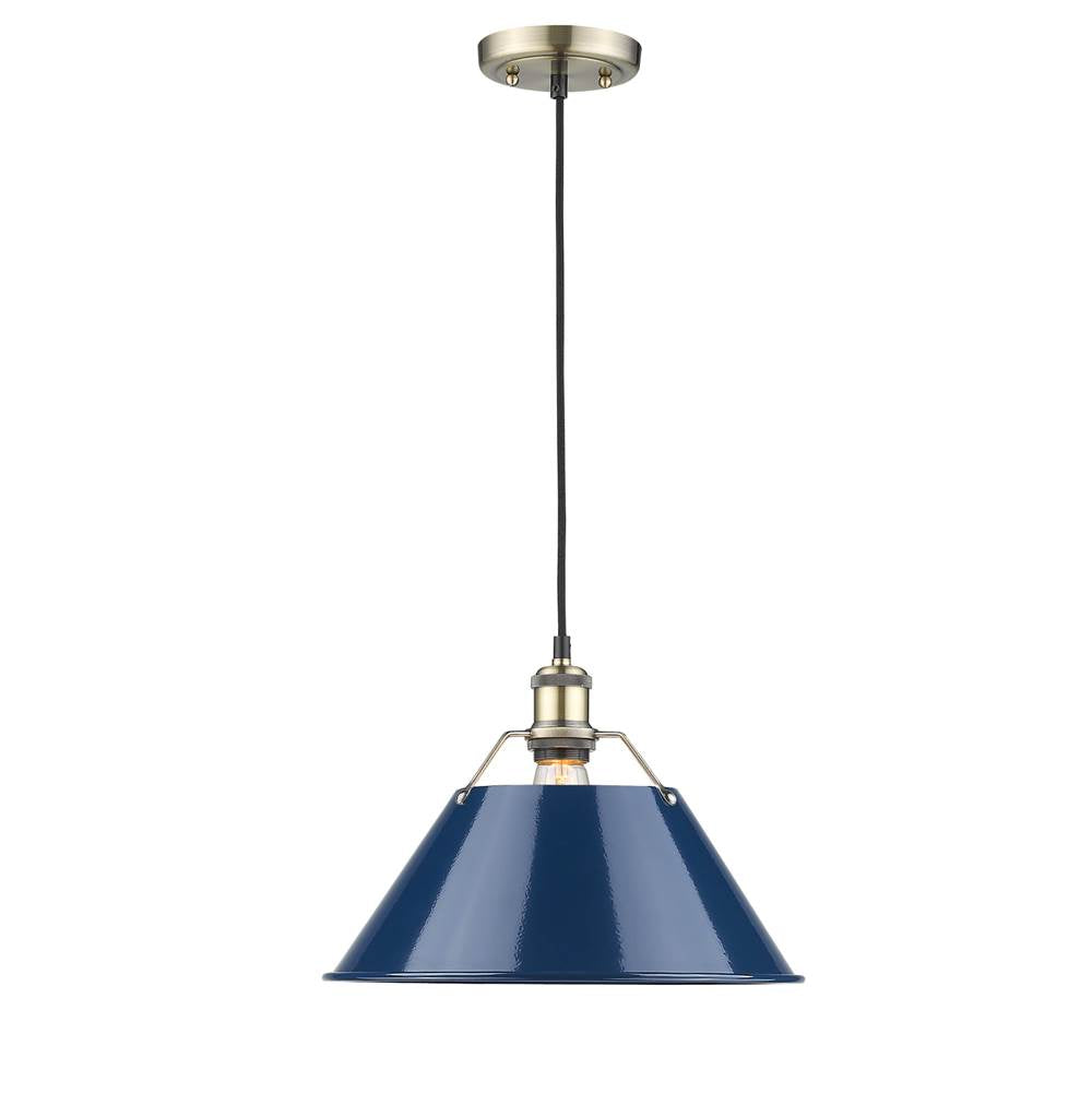 Golden Lighting 3306-L AB-NVY Aged Brass Yep By Golden Lighting Orwell 1-light 14in Pendant In Aged Brass And Navy Blue Shade Image 1