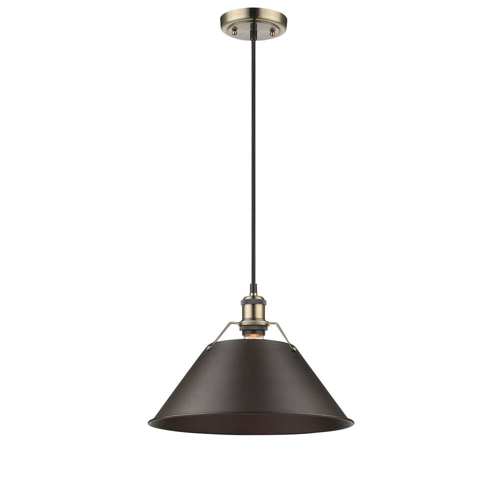 Golden Lighting Orwell Yep By Golden Lighting Orwell 1-light 14in Pendant In Aged Brass And Rubbed Bronze Shade