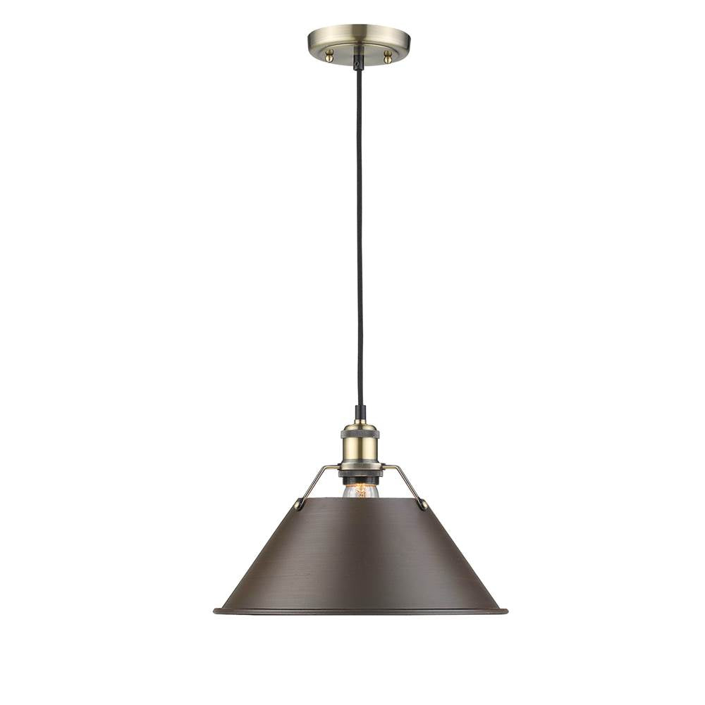 Golden Lighting 3306-L AB-RBZ Aged Brass Yep By Golden Lighting Orwell 1-light 14in Pendant In Aged Brass And Rubbed Bronze Shade Image 1