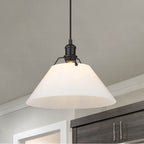 Golden Lighting 3306-L BLK-OP Matte Black Yep By Golden Lighting Orwell 1-light 14in Pendant In Matte Black And Opal Glass Image 3