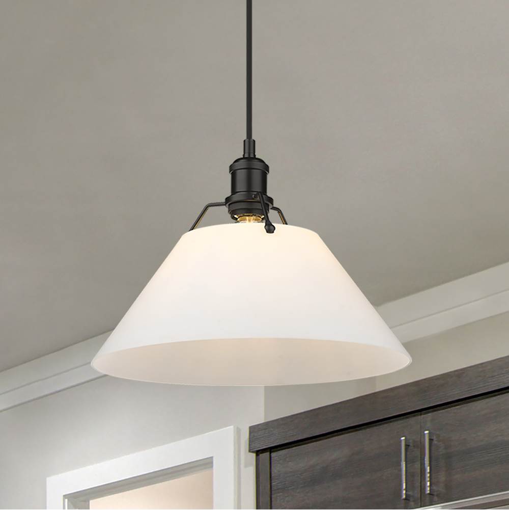 Golden Lighting 3306-L BLK-OP Matte Black Yep By Golden Lighting Orwell 1-light 14in Pendant In Matte Black And Opal Glass Image 3
