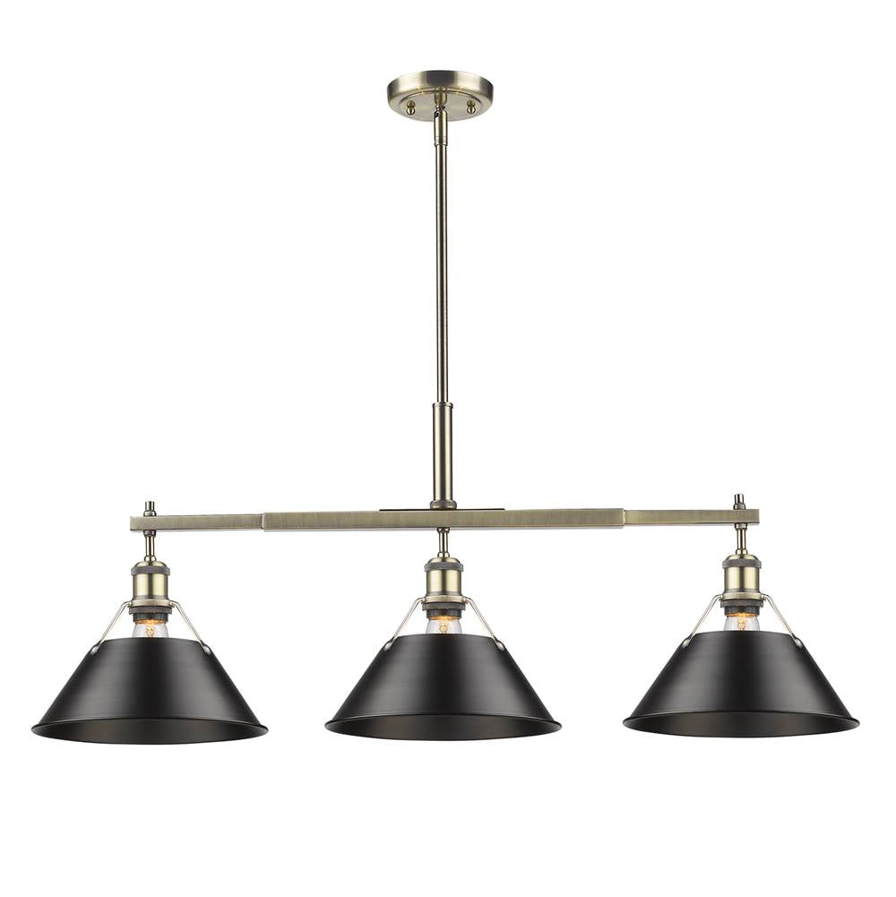 Golden Lighting Orwell Yep By Golden Lighting Orwell 3-light Island Light In Aged Brass And Matte Black Shade