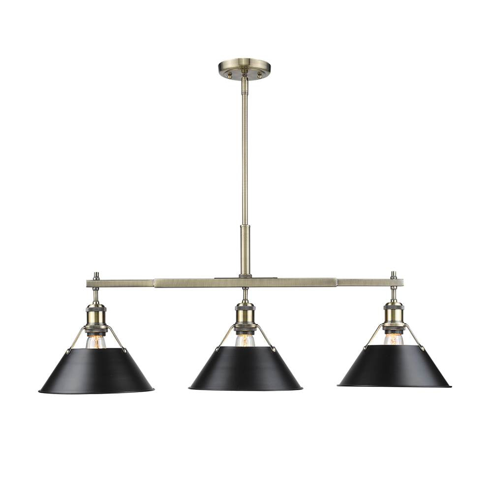 Golden Lighting 3306-LP AB-BLK Aged Brass Yep By Golden Lighting Orwell 3-light Island Light In Aged Brass And Matte Black Shade Image 1