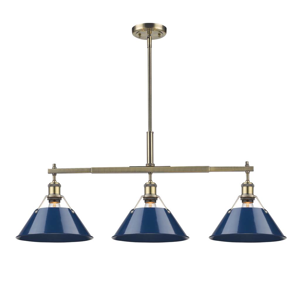 Golden Lighting Orwell Yep By Golden Lighting Orwell 3-light Island Light In Aged Brass And Navy Blue Shade