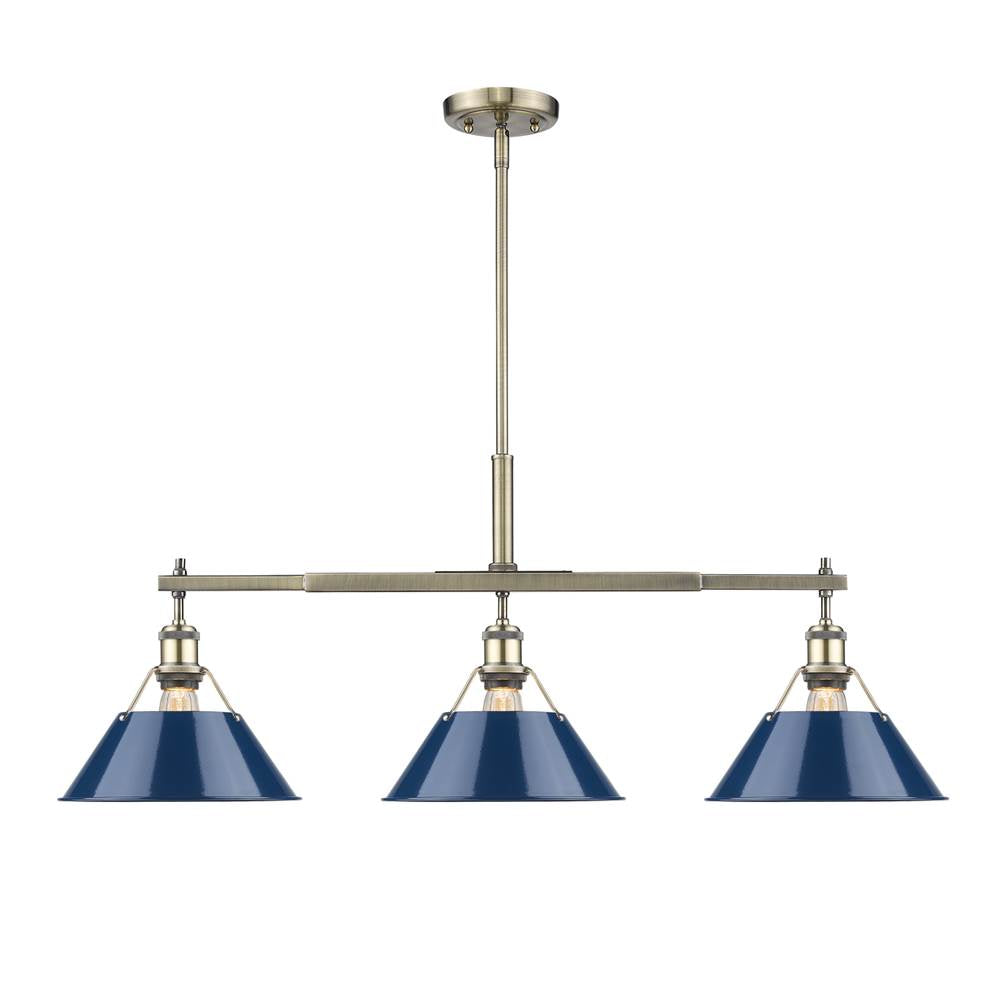 Golden Lighting 3306-LP AB-NVY Aged Brass Yep By Golden Lighting Orwell 3-light Island Light In Aged Brass And Navy Blue Shade Image 1