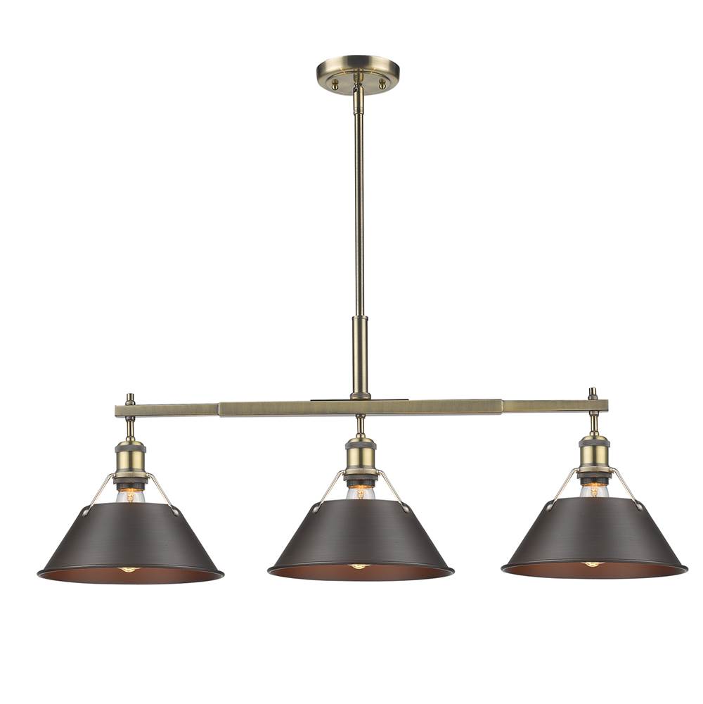 Golden Lighting Orwell Yep By Golden Lighting Orwell 3-light Island Light In Aged Brass And Rubbed Bronze Shade