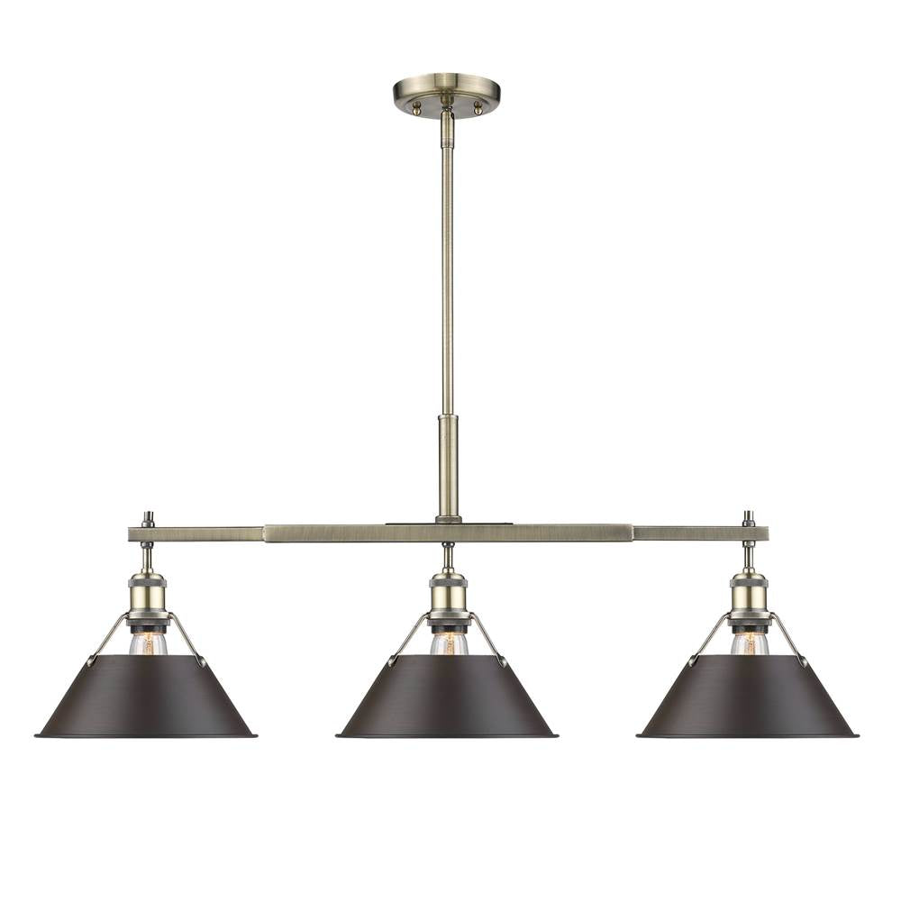 Golden Lighting 3306-LP AB-RBZ Aged Brass Yep By Golden Lighting Orwell 3-light Island Light In Aged Brass And Rubbed Bronze Shade Image 1