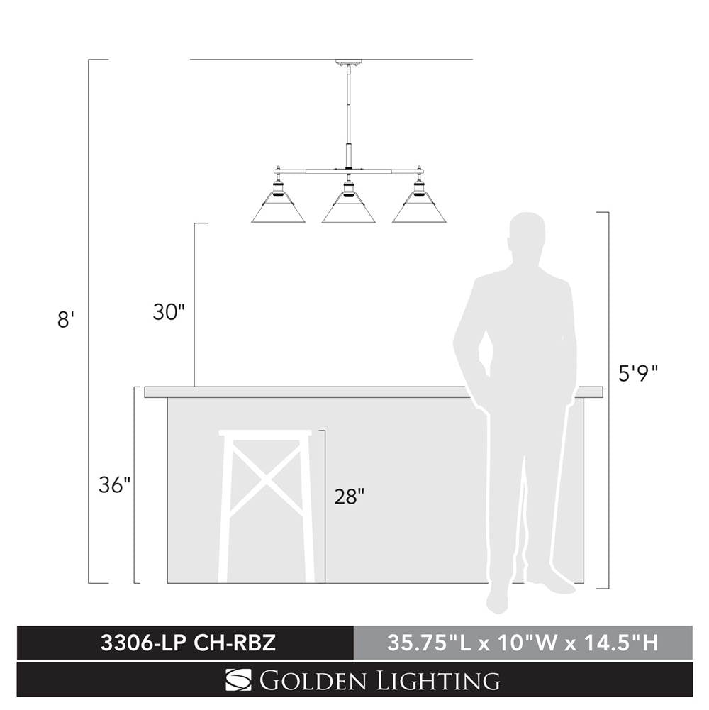 Golden Lighting 3306-LP CH-RBZ Chrome Yep By Golden Lighting Orwell 3-light Island Light In Chrome And Rubbed Bronze Shade Image 2