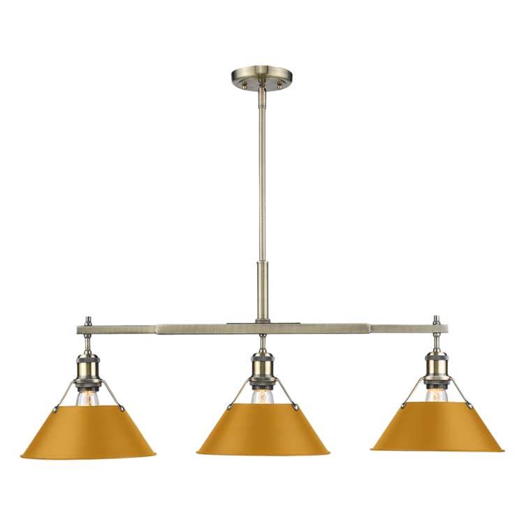 Golden Lighting Orwell Yep By Golden Lighting Orwell 3-light Island Light In Aged Brass And Auric Yellow Shade