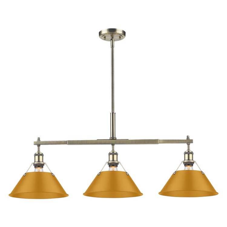 Golden Lighting 3306-LP AB-AY Aged Brass Yep By Golden Lighting Orwell 3-light Island Light In Aged Brass And Auric Yellow Shade Image 1