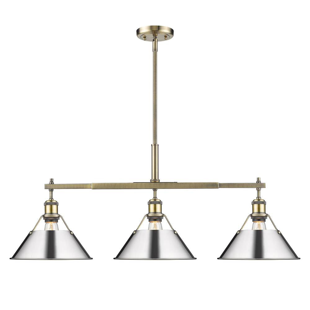 Golden Lighting 3306-LP AB-CH Aged Brass Yep By Golden Lighting Orwell 3-light Island Light In Aged Brass And Chrome Shade Image 1