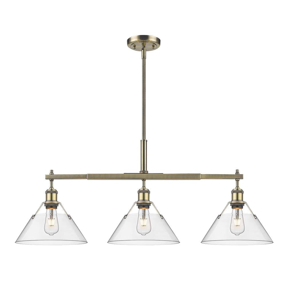 Golden Lighting 3306-LP AB-CLR Aged Brass Yep By Golden Lighting Orwell 3-light Island Light In Aged Brass And Clear Glass Image 1