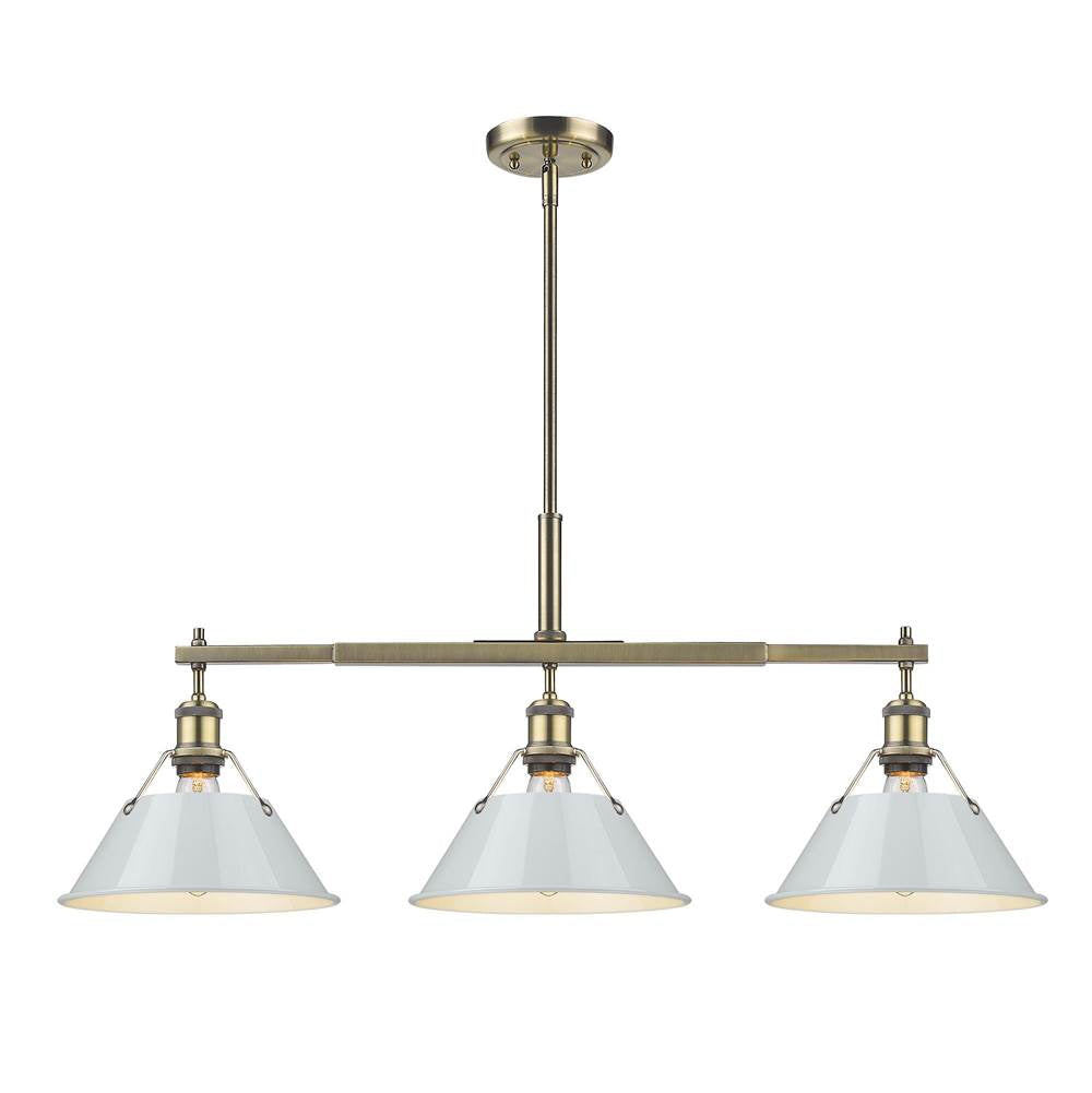 Golden Lighting 3306-LP AB-DB Aged Brass Yep By Golden Lighting Orwell 3-light Island Light In Aged Brass And Dusky Blue Shade Image 1