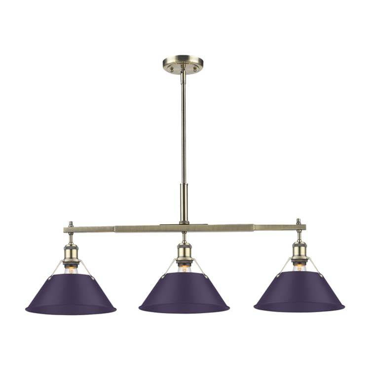 Golden Lighting Orwell Yep By Golden Lighting Orwell 3-light Island Light In Aged Brass And Exotic Purple Shade