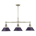 Golden Lighting 3306-LP AB-EP Aged Brass Yep By Golden Lighting Orwell 3-light Island Light In Aged Brass And Exotic Purple Shade Image 1