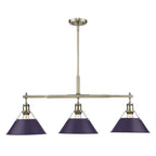 Golden Lighting 3306-LP AB-EP Aged Brass Yep By Golden Lighting Orwell 3-light Island Light In Aged Brass And Exotic Purple Shade Image 1