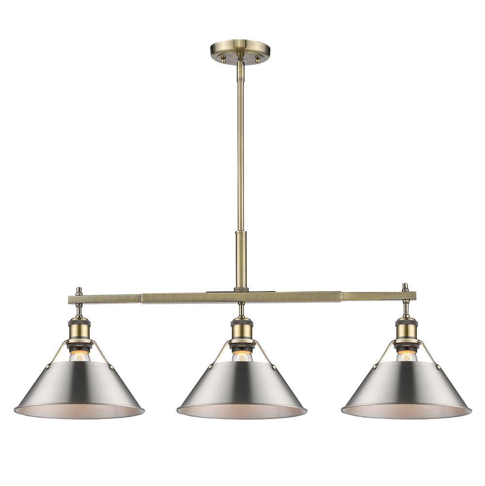 Golden Lighting Orwell Yep By Golden Lighting Orwell 3-light Island Light In Aged Brass And Pewter Shade