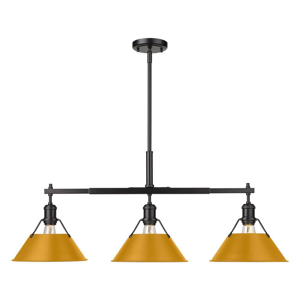 Golden Lighting Orwell Yep By Golden Lighting Orwell 3-light Island Light In Aged Brass And Auric Yellow Shade