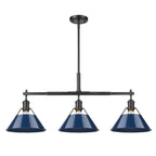 Golden Lighting Orwell Yep By Golden Lighting Orwell 3-light Island Light In Aged Brass And Navy Blue Shade