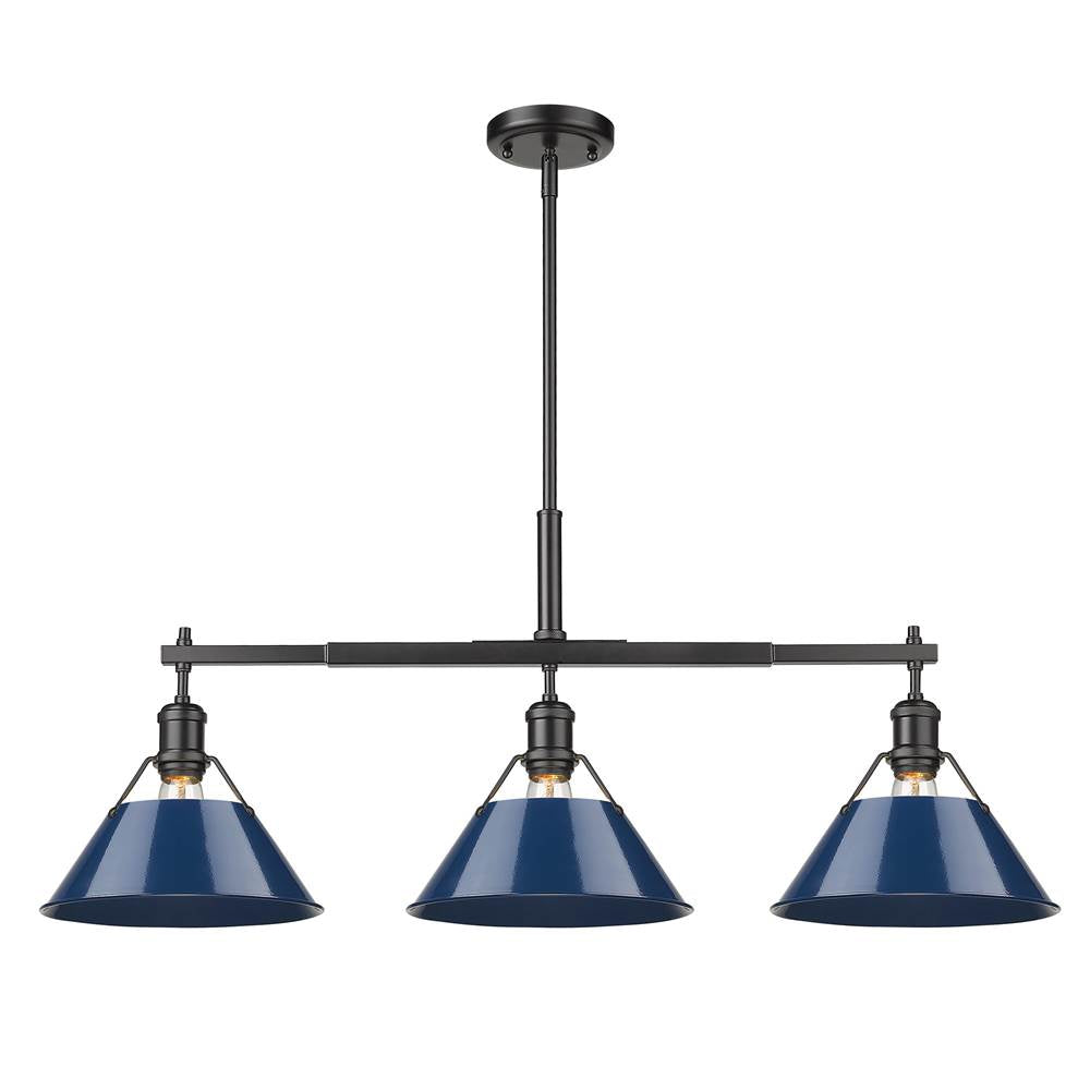 Golden Lighting Orwell Yep By Golden Lighting Orwell 3-light Island Light In Aged Brass And Navy Blue Shade