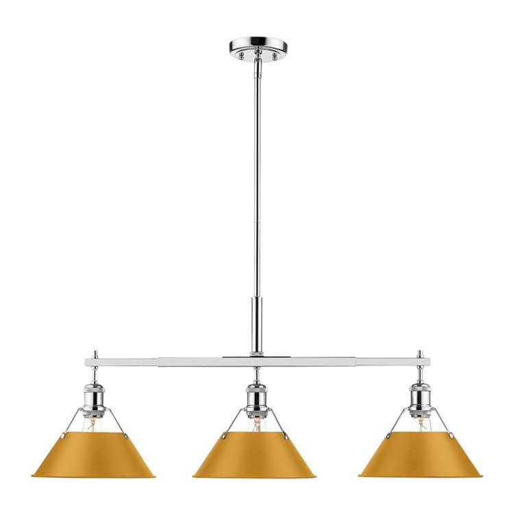 Golden Lighting Orwell Yep By Golden Lighting Orwell 3-light Island Light In Aged Brass And Auric Yellow Shade