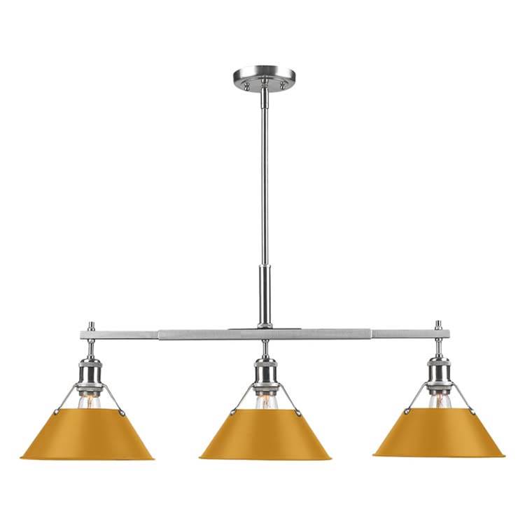Golden Lighting Orwell Yep By Golden Lighting Orwell 3-light Island Light In Aged Brass And Auric Yellow Shade