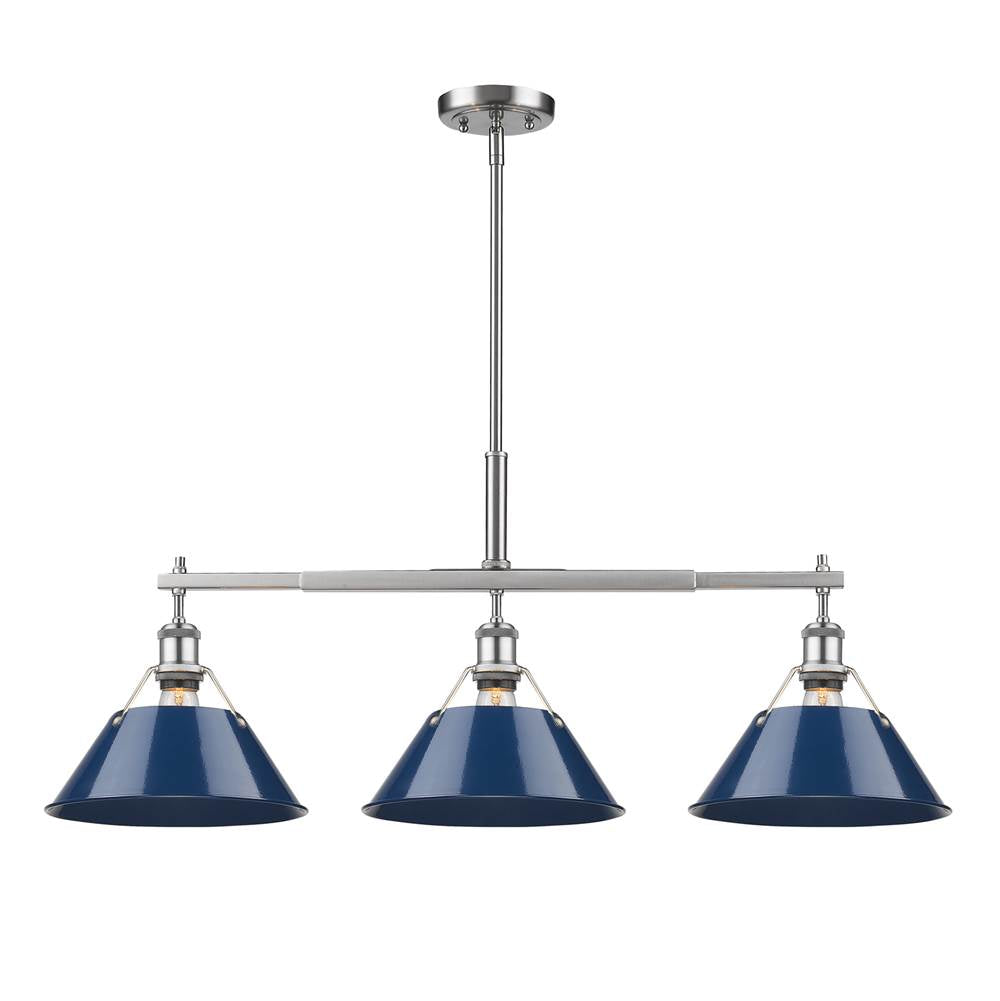 Golden Lighting Orwell Yep By Golden Lighting Orwell 3-light Island Light In Aged Brass And Navy Blue Shade
