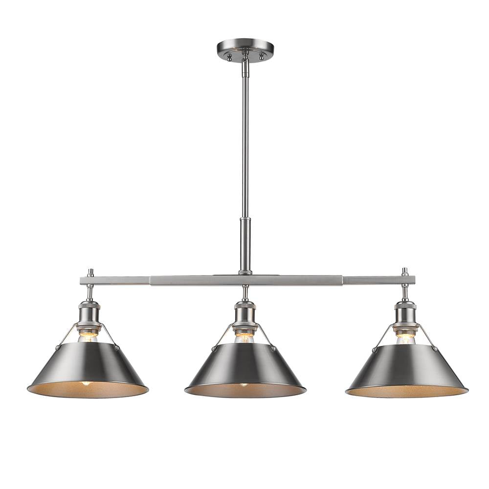 Golden Lighting Orwell Yep By Golden Lighting Orwell 3-light Island Light In Aged Brass And Pewter Shade
