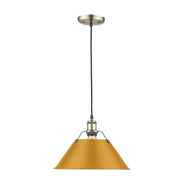 Golden Lighting Orwell Yep By Golden Lighting Orwell 1-light 14in Pendant In Aged Brass And Auric Yellow Shade