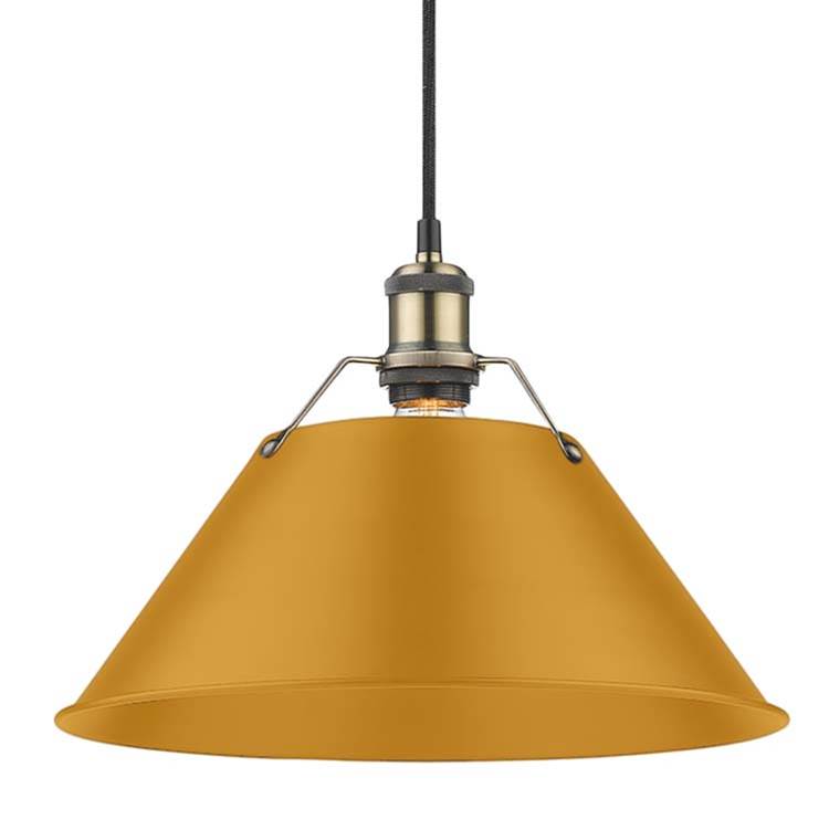 Golden Lighting 3306-L AB-AY Aged Brass Yep By Golden Lighting Orwell 1-light 14in Pendant In Aged Brass And Auric Yellow Shade Image 1