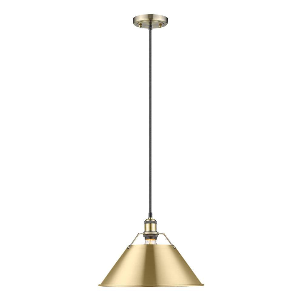 Golden Lighting 3306-L AB-BCB Aged Brass Yep By Golden Lighting Orwell 1-light 14in Pendant In Aged Brass And Brushed Champagne Brass Shade Image 1