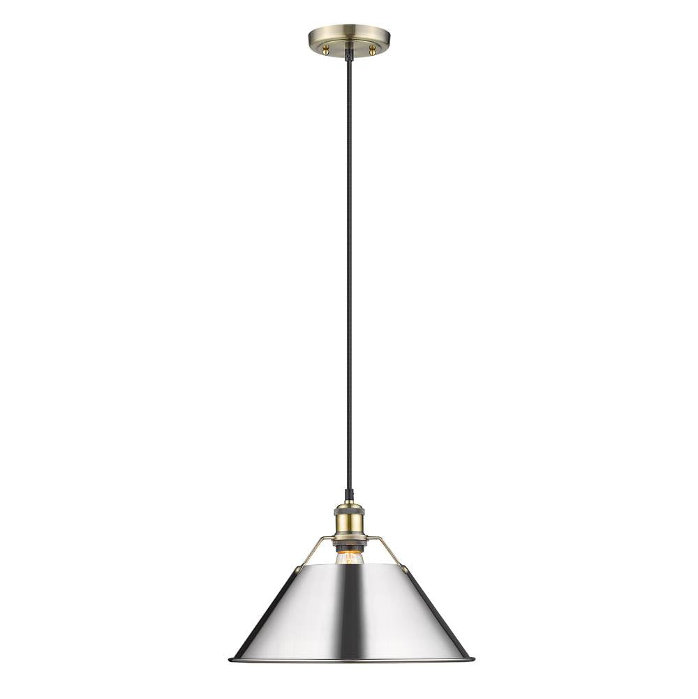 Golden Lighting 3306-L AB-CH Aged Brass Yep By Golden Lighting Orwell 1-light 14in Pendant In Aged Brass And Chrome Shade Image 1