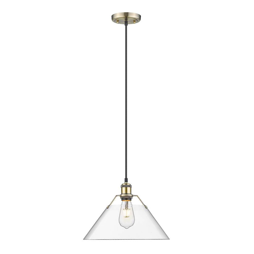 Golden Lighting 3306-L AB-CLR Aged Brass Yep By Golden Lighting Orwell 1-light 14in Pendant In Aged Brass And Clear Glass Image 1