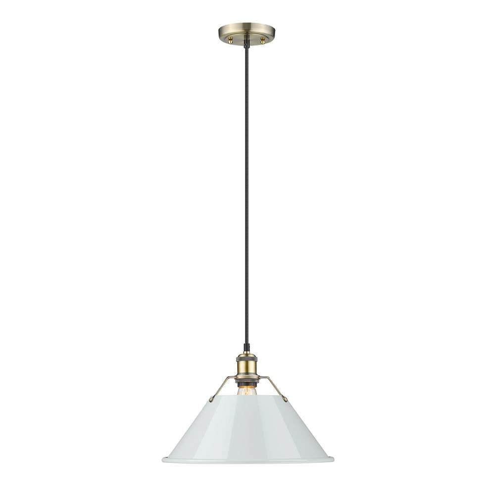 Golden Lighting 3306-L AB-DB Aged Brass Yep By Golden Lighting Orwell 1-light 14in Pendant In Aged Brass And Dusky Blue Shade Image 1